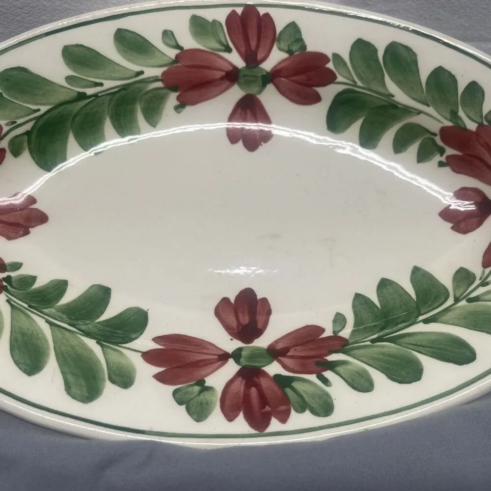 Large Vintage Oval Hand Painted Ceramic Porcelian Platter Dish Czech. Dinnerware